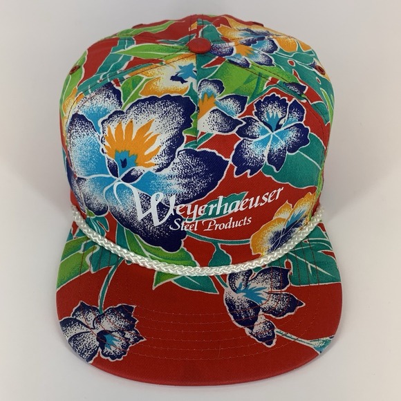 Vintage Weyerhaeuser Steel Products Hat San Sun Snapback Floral Rope Trucker Cap